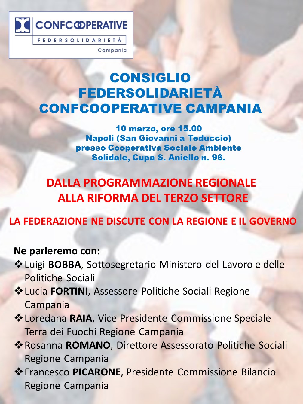 Federsolidarietà Campania incontra la Regione Campania e il Governo